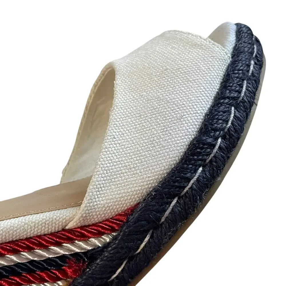 Draper James Navy, Red & White Striped Espadrille Wedge Sandals